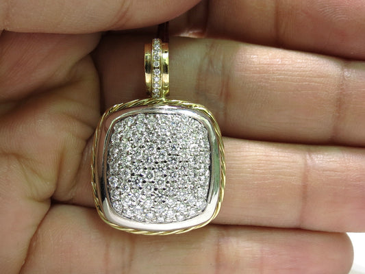 2.40CT DIAMONDS CLUSTER PAVE PENDANT ROPE TWIST & 14kt *v