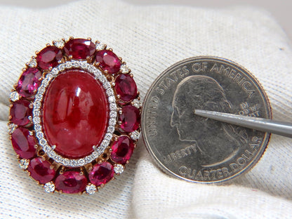 GIA Certified 20.30ct Natural Rhodonite Ruby Diamonds cluster ring 18kt *v