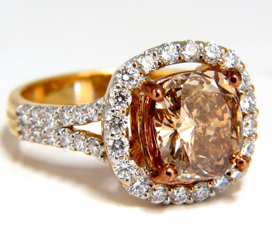 GIA certified 2.23ct Fancy Brown Yellow Diamond ring Halo Cluster 18kt 10677 *v