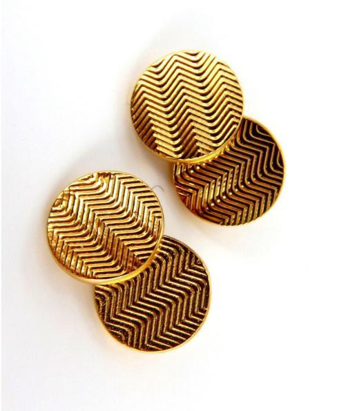14 Karat 3D Circular Double Textured Gold Cufflinks Tread Lines Ref 12320 *v