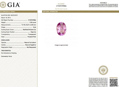 GIA 8.50ct natural no heat sapphire diamond ring 14kt. unheated purple pink *v