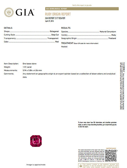 GIA Certified 1.51ct Asscher cut vivid red ruby 2.00ct diamonds ring 18kt *v