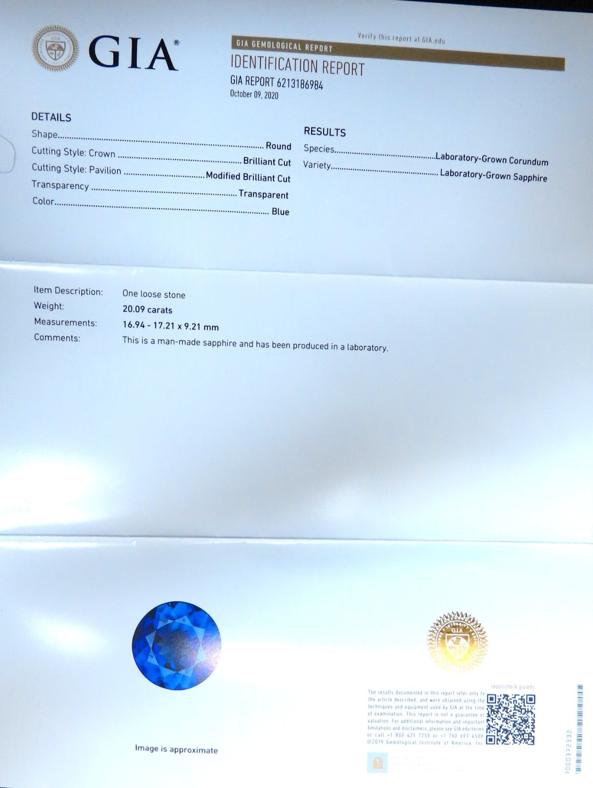 20.09ct Lab Round Blue Sapphire Diamonds pendant 14kt *v