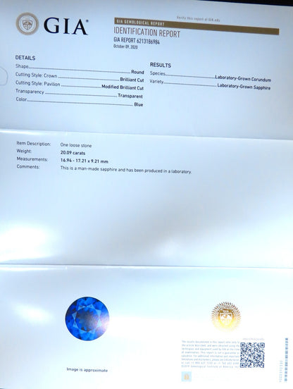 20.09ct Lab Round Blue Sapphire Diamonds pendant 14kt *v