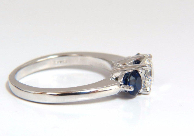 1.57CT NATURAL DIAMONDS SAPPHIRE THREE STONE RING 14KT ROYAL BLUE *v