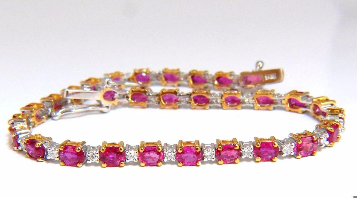 6.88ct bright red natural ruby diamond alternating tennis bracelet 14kt 10496 *v