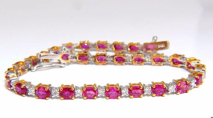 6.88ct bright red natural ruby diamond alternating tennis bracelet 14kt 10496 *v