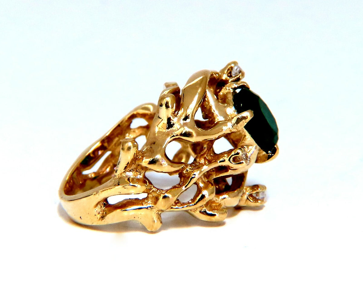 1.42ct Natural Vivid Green Emerald Diamonds Nugget Vine Ring 14kt *v