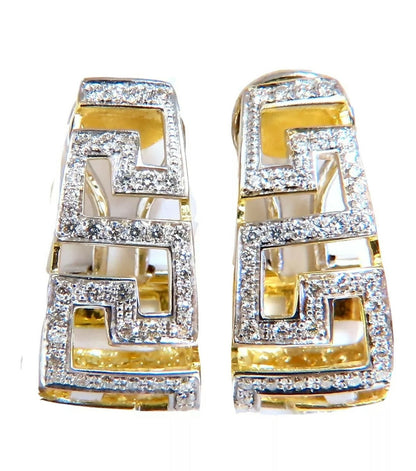 18kt Endless Greek Symbolic Bead set 1.20ct diamonds clip earrings *v