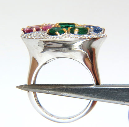 7.26CT NATURAL SAPPHIRE EMERALD RUBY DIAMONDS SECTIONAL COCKTAIL RING 18KT*v