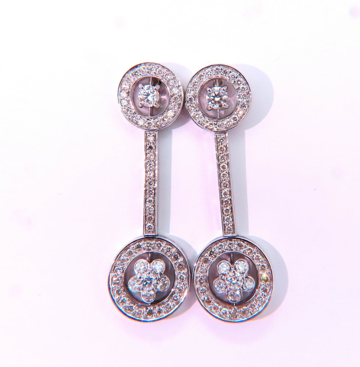 2.30ct natural diamonds cluster bar stud earrings 18kt gold *v