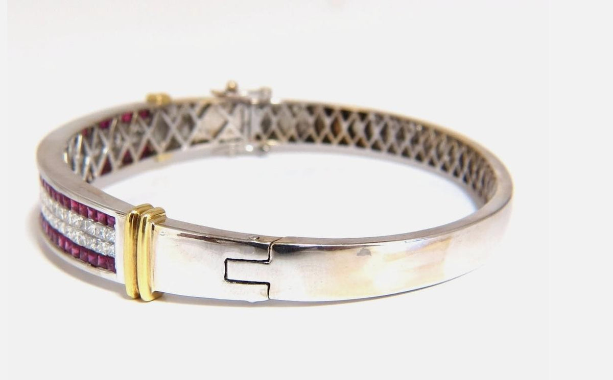 5.30ct natural princess cut ruby diamonds bangle bracelet 18kt gold 12242 *v