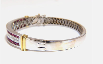 5.30ct natural princess cut ruby diamonds bangle bracelet 18kt gold 12242 *v