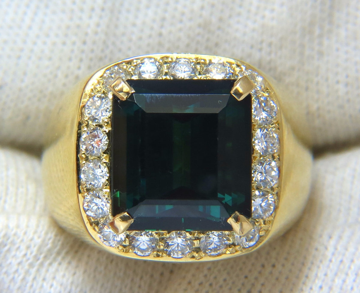 GIA Certified 13.59ct Natural Vivid Blue Green Tourmaline diamonds ring 18kt *v