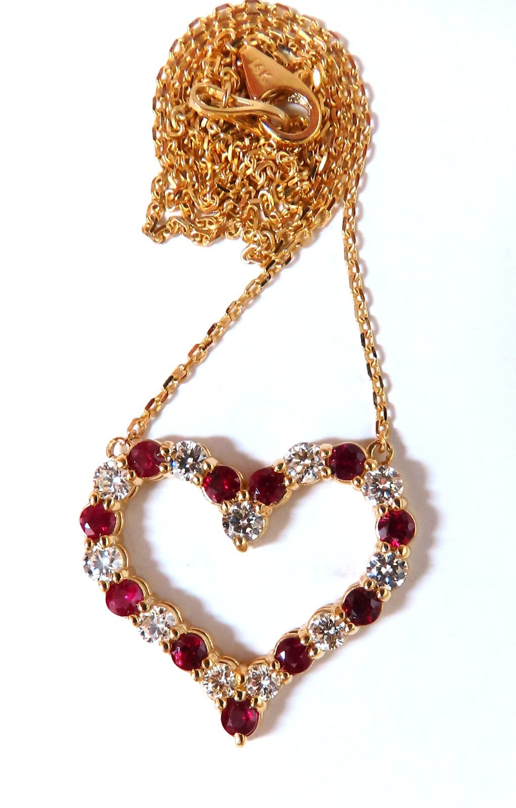 2.20ct Natural Red Ruby Diamond Open Heart Necklace 14 Karat *v