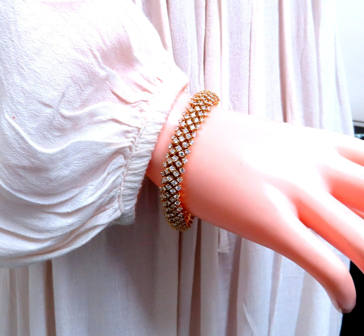 Estate 10ct Natural Round Diamonds Dome Bracelet 18kt Gold 12363 *v