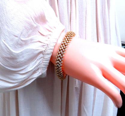 Estate 10ct Natural Round Diamonds Dome Bracelet 18kt Gold 12363 *v