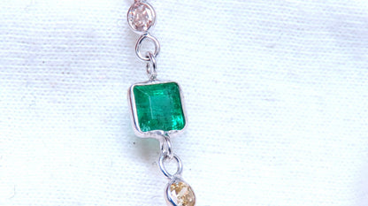 18.50ct. Natural Emeralds Diamonds Yard Necklace 14kt *v