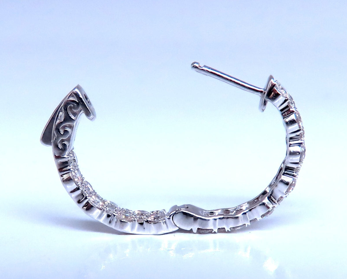 1.20ct Natural Round Diamond mini hoop earrings 14kt white gold Dime *v