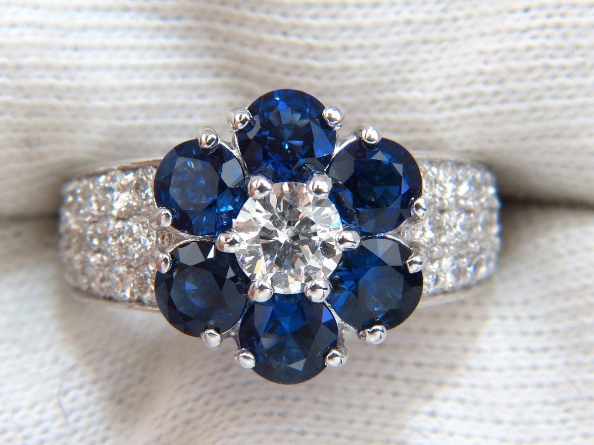 3.96ct natural sapphires diamond cluster ring 14kt royal blue floretta 10631 *v