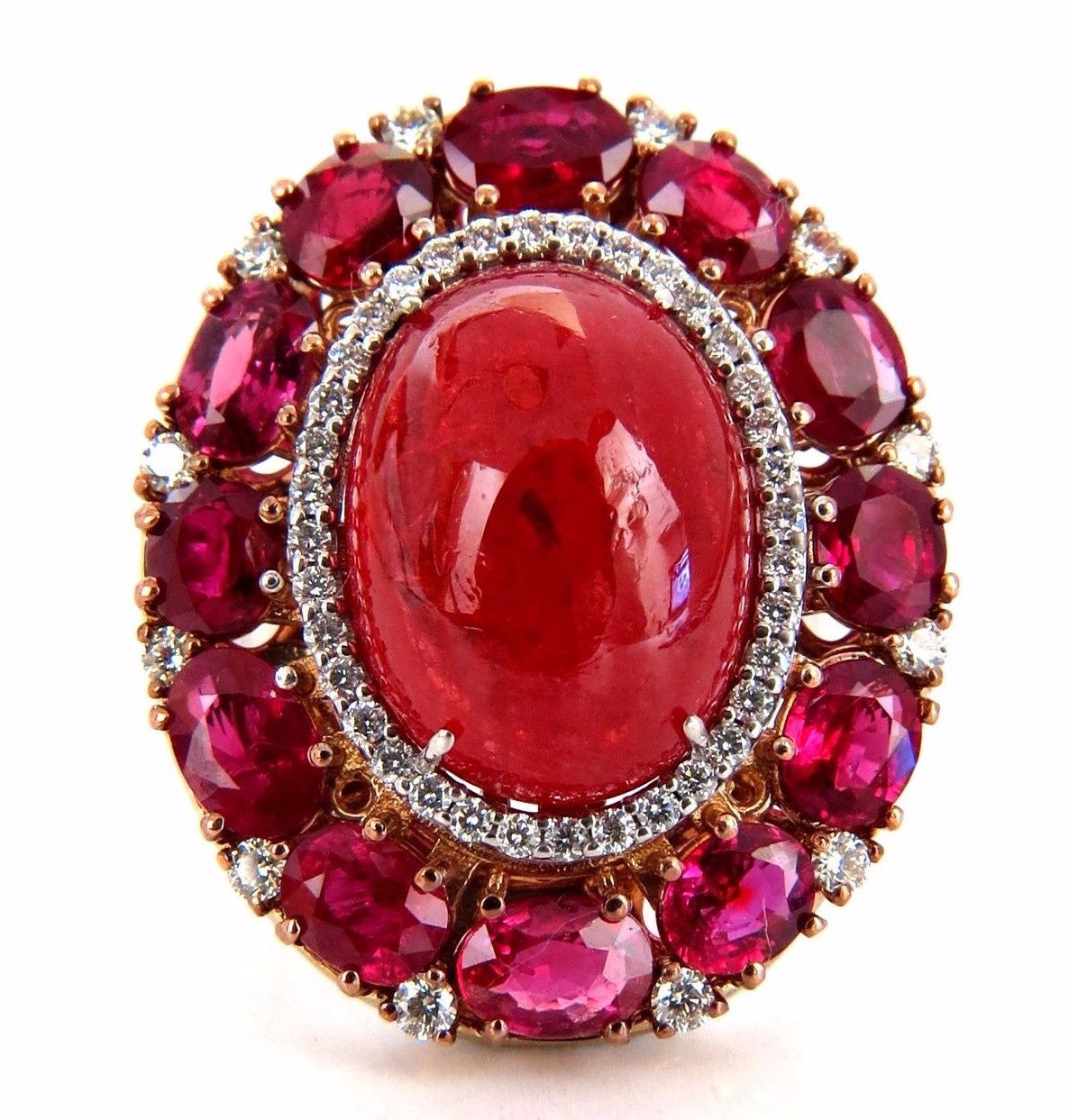 GIA Certified 20.30ct Natural Rhodonite Ruby Diamonds cluster ring 18kt *v