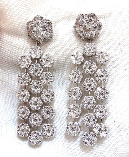 6.50ct natural round diamonds tier floating cluster dangle earrings g.vs 18kt *v