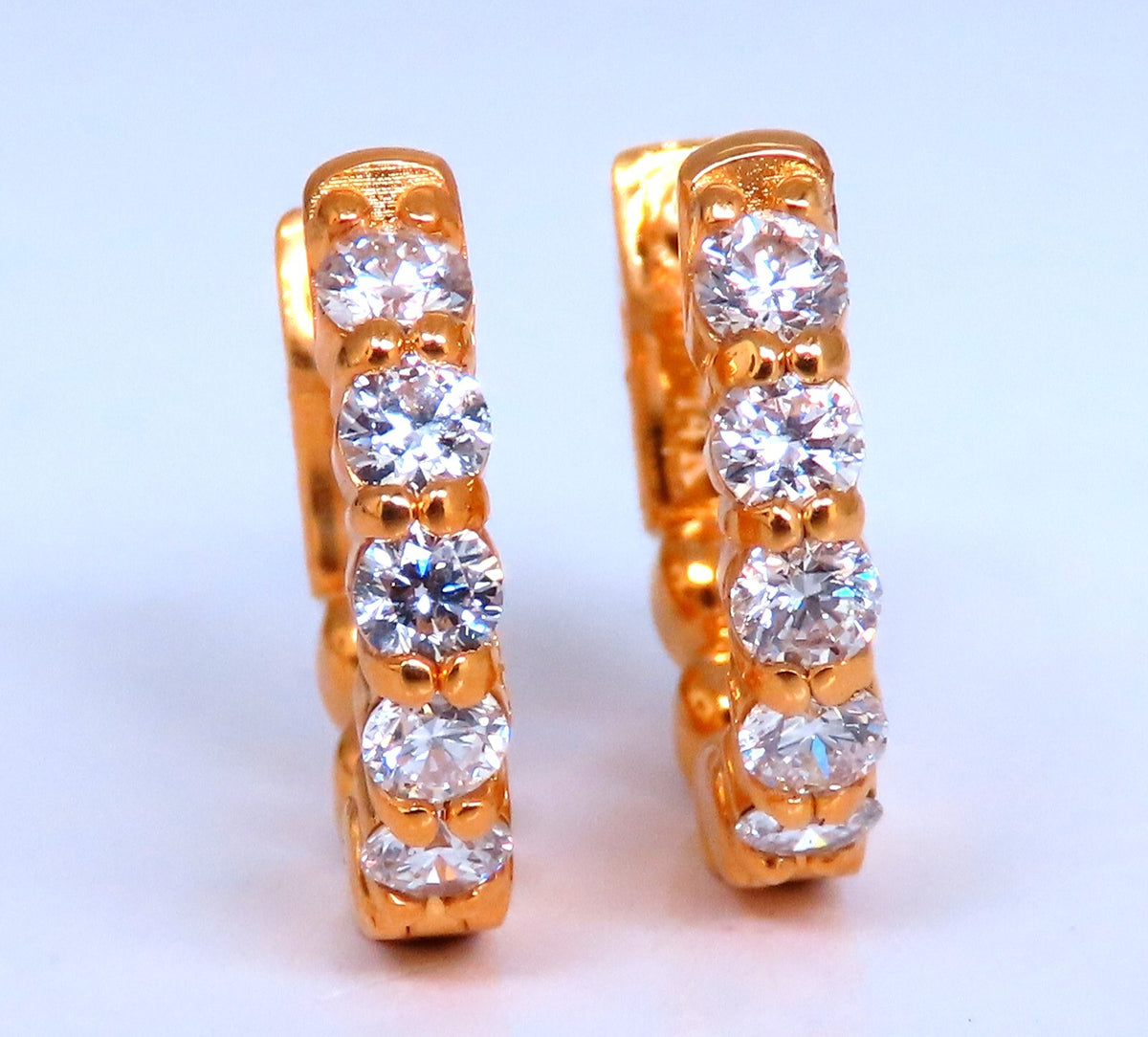 .92ct Natural Round Diamond hoop earrings 14kt 15mm button & share prong *v