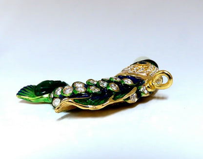 Natural Akoya Pearl Sapphire Emerald & Diamonds Enamel Fish Pendant 18kt *v