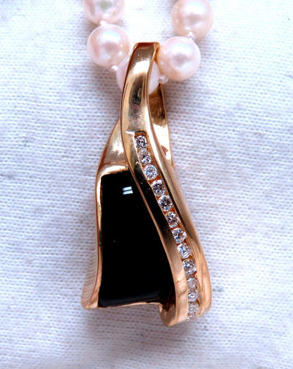 Carved Black Onyx Natural Diamonds Necklace 14kt Gold *v