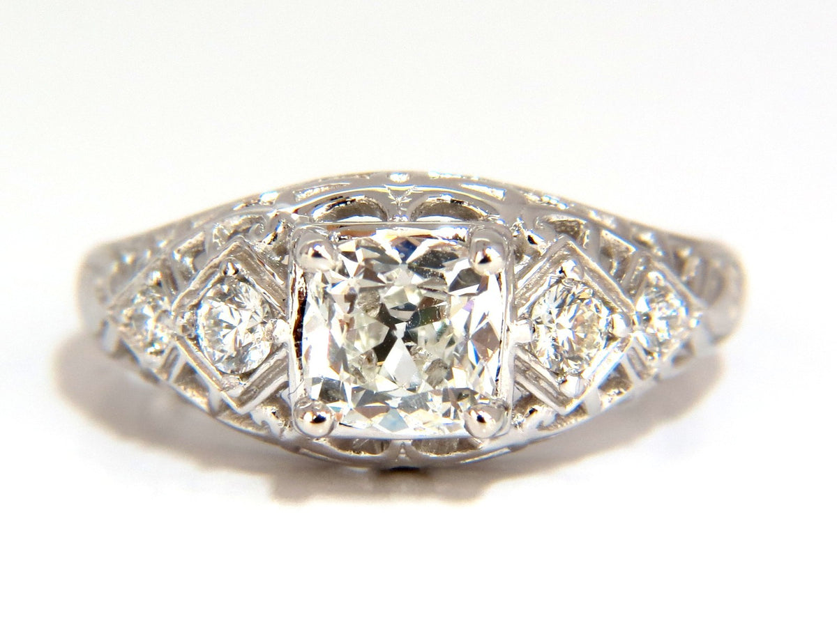 GIA 1.04ct. Cushion Brilliant natural diamond ring G/ Si-1 Deco 14kt gold *v