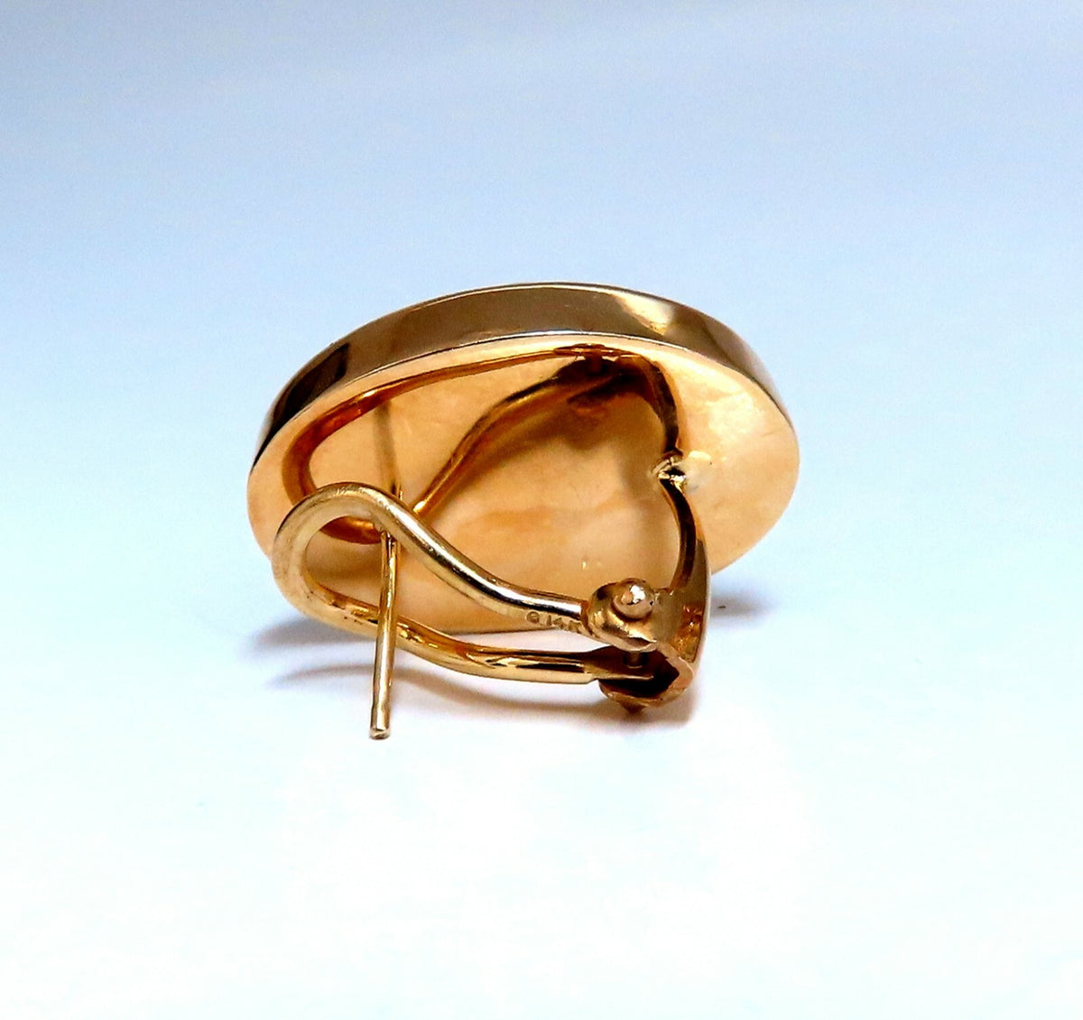 14kt Gold Cross Thread Deco Oval Frame Earrings Omega Clip *v