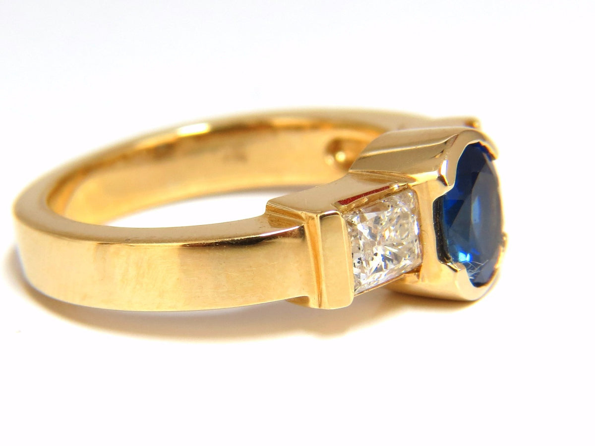 2.00ct natural sapphires diamond three stone ring 14kt royal blue *v