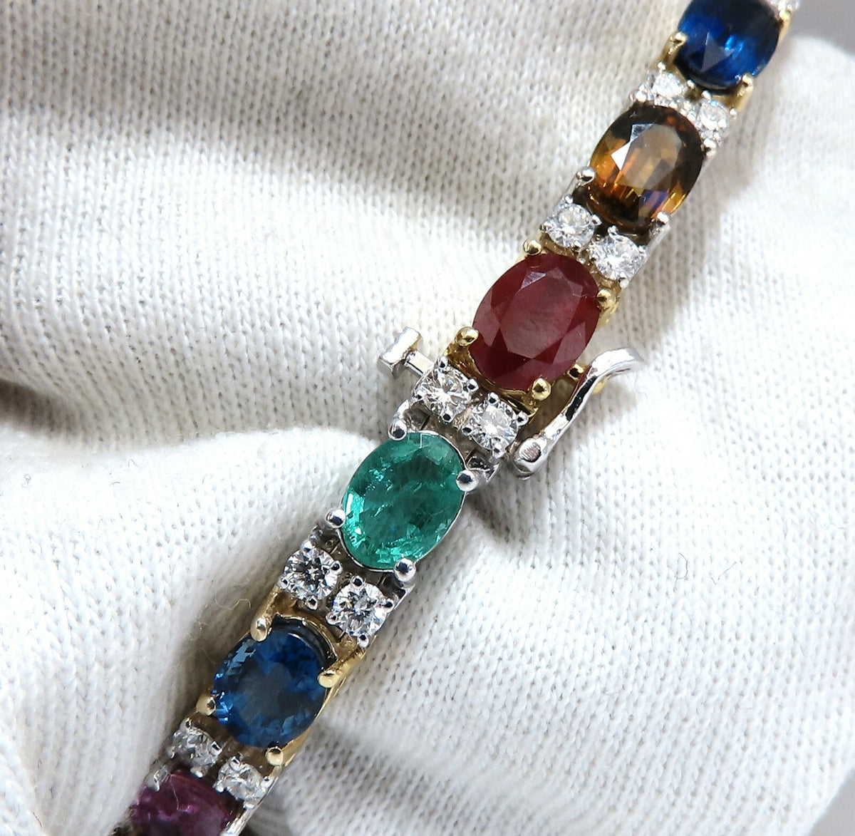 26.50ct Natural Emeralds Aquamarines Red Tourmaline Bracelet 14 Karat Gemline *v