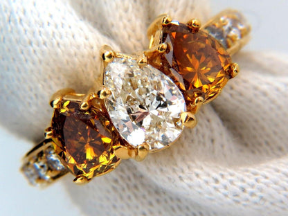 Natural .78ct Pear & 1.52ct Fancy Yellow Brown Diamonds Ring 18kt 10027 *v