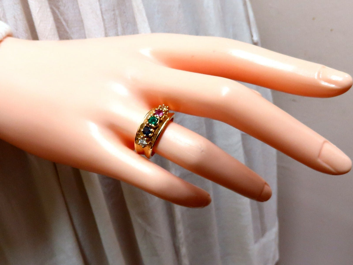 1.25ct Natural Sapphire Emerald & Diamond Mothers 5 Ring 14 Karat *v