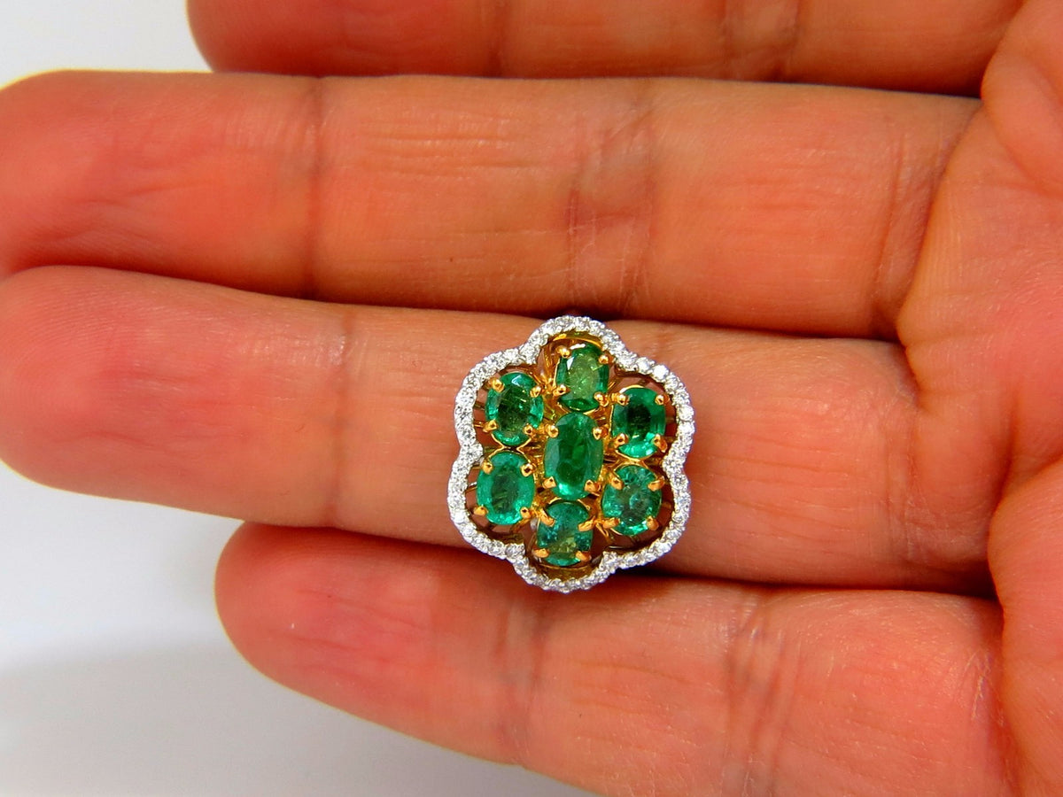 3.02ct Natural oval Emeralds diamond cocktail cluster ring 14kt G/Vs *v