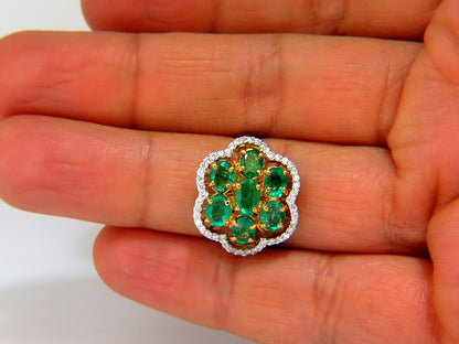3.02ct Natural oval Emeralds diamond cocktail cluster ring 14kt G/Vs *v