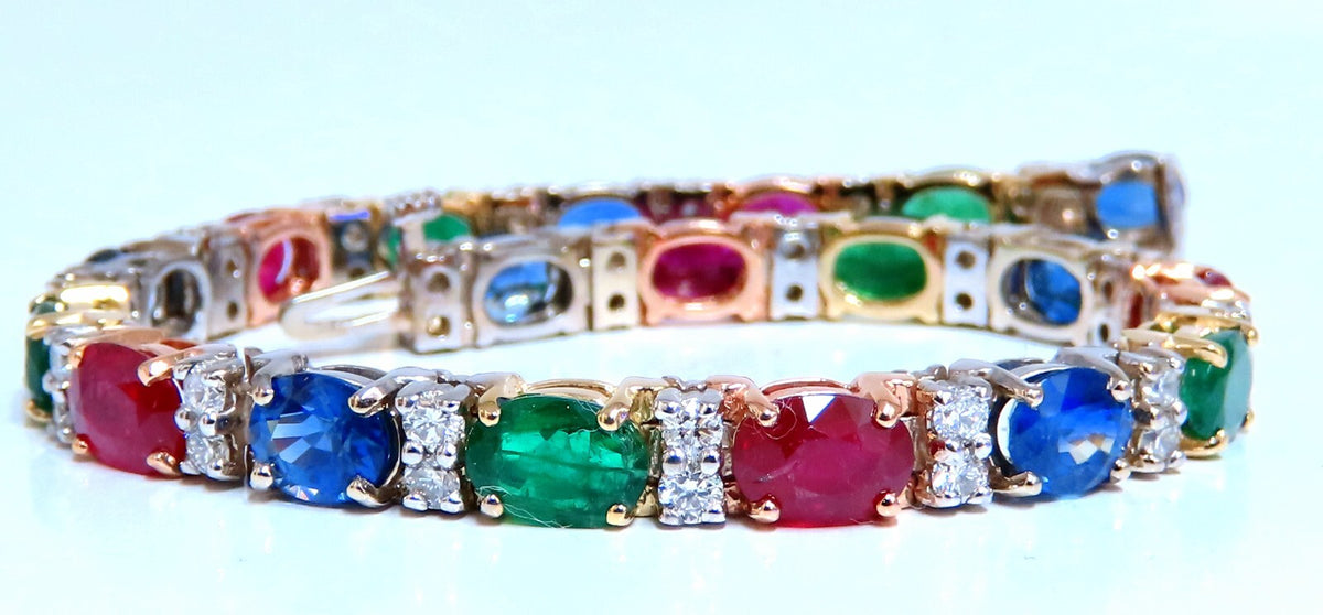 18.28ct natural ruby emerald sapphires diamond tennis bracelet 14kt gem line *v