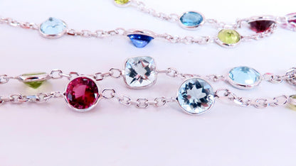 80ct Natural Aquamarine Peridot Garnet Tourmaline Necklace 14kt 12520 *v