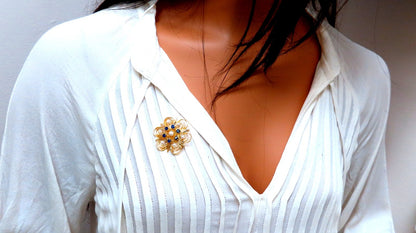 Cosmopolitan 14kt Gold Sapphire Pearl Pin 14kt *v