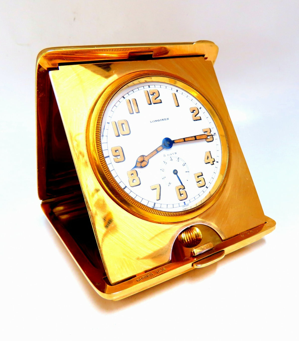 Authentic Gorham Longines Travel Clock 14 Karat Folding 8 Day Power Reserve *v