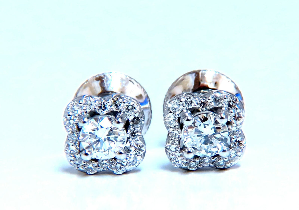 .40ct Natural Round Diamond Stud Earrings 14 Karat Halo *v