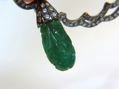 29.50ct NATURAL CARVED EMERALDS DIAMONDS DANGLING EARRINGS 14kt *v