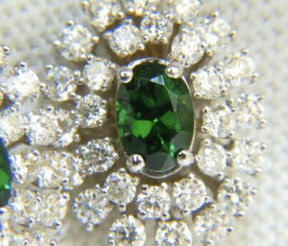 3.08 Carat Natural Tsavorite Diamonds Dangle Earrings 14 Karat Ref 12305 *v