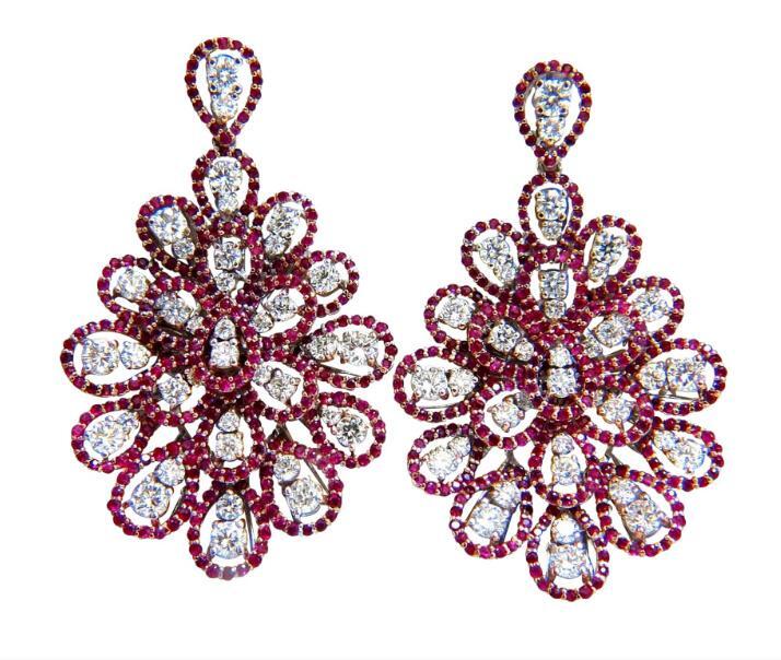 7.76ct Natural Ruby Diamond Dangle Chandelier pendant earrings 14kt Ref 12336 *v