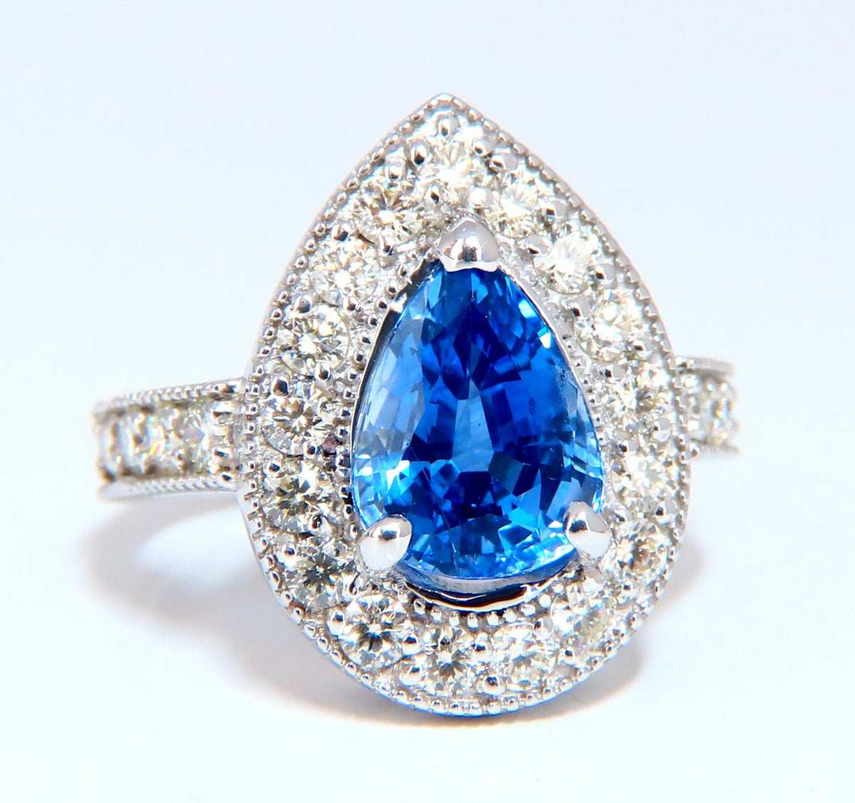 GIA Certified 3.73ct Natural Pear Sapphire Halo Cluster Ring 14 Karat *v