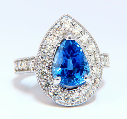 GIA Certified 3.73ct Natural Pear Sapphire Halo Cluster Ring 14 Karat *v