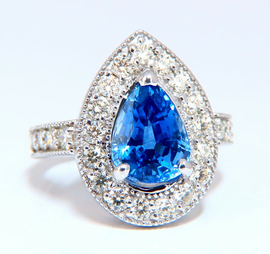 GIA Certified 3.73ct Natural Pear Sapphire Halo Cluster Ring 14 Karat *v