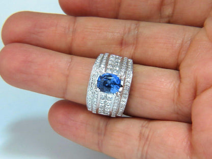 GIA Certified 3.75ct Natural Blue No Heat Sapphire Diamonds Ring Multi Row *v