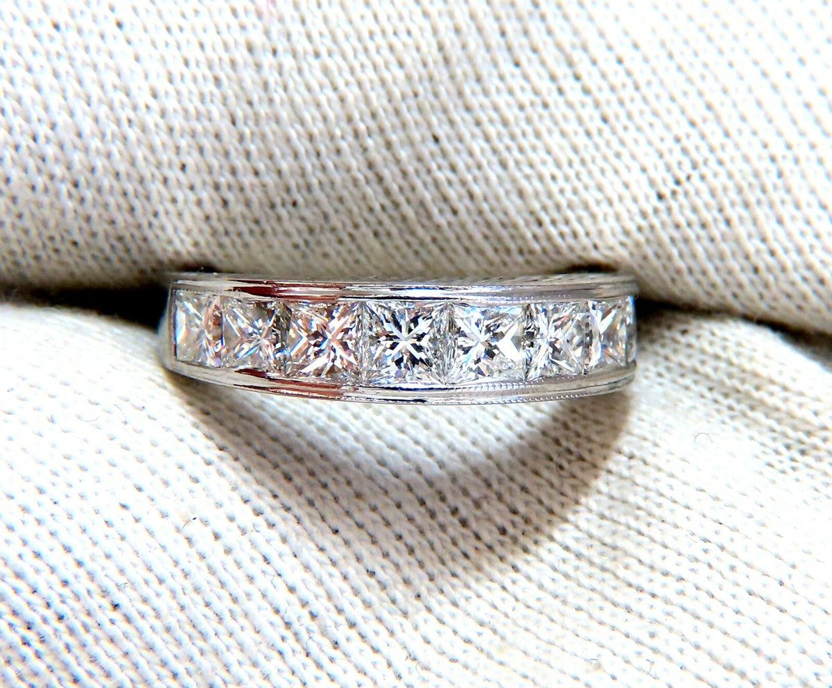 2.30ct Natural Princess Cut Diamonds Channel Band Platinum Ring *v